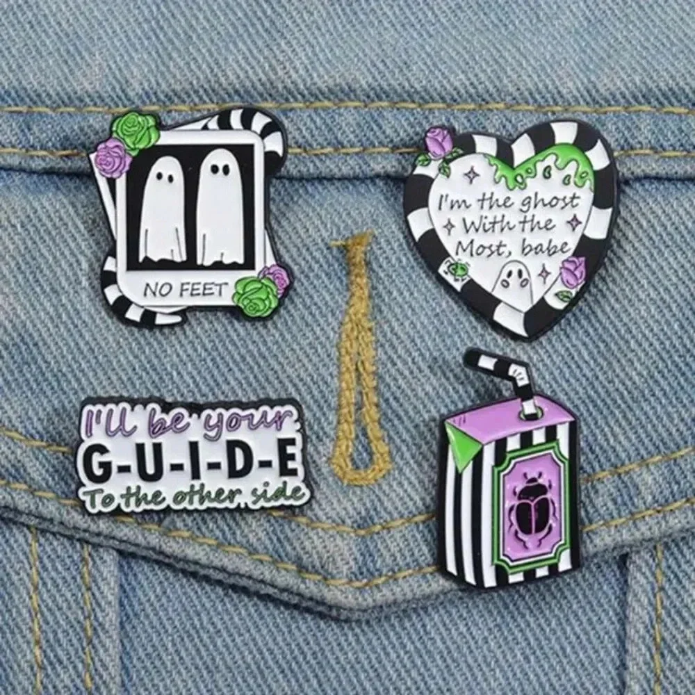 4 black white purple green Halloween enamel pins backpack clothes bag hat denim